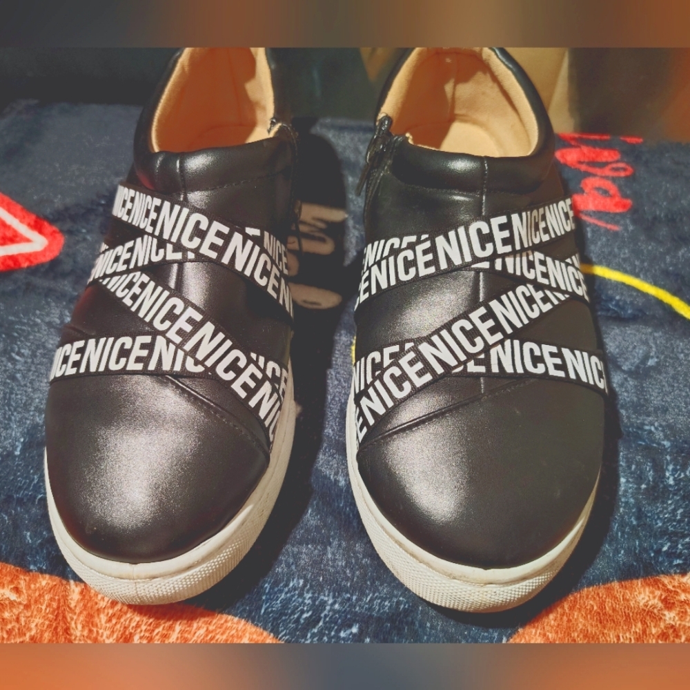 Qupid Black Slip-On Sneakers with 'Nice' Design. I'n Decent Condition